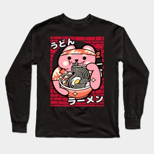 Cute Japanese Bear in Shirt Eating Ramen Long Sleeve T-Shirt